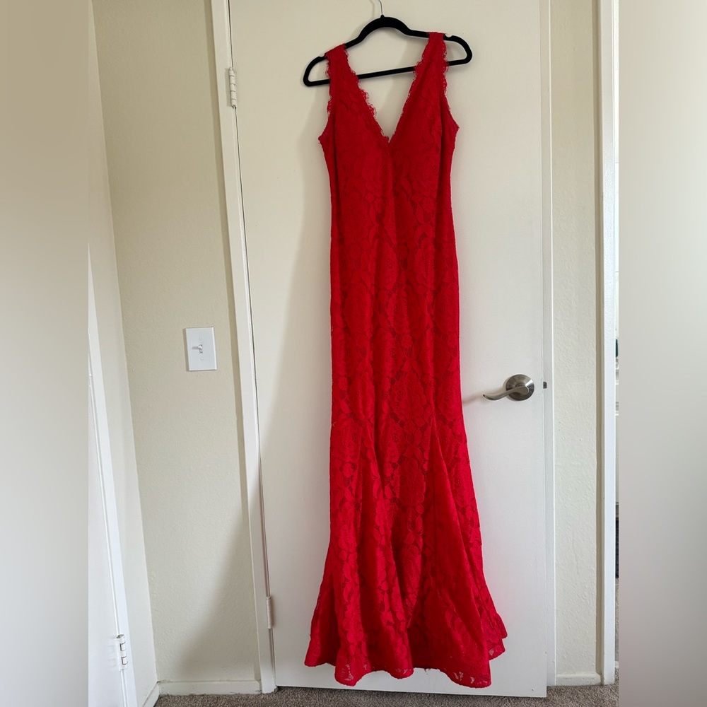 Betsy & Adam Red Lace Maxi Dress